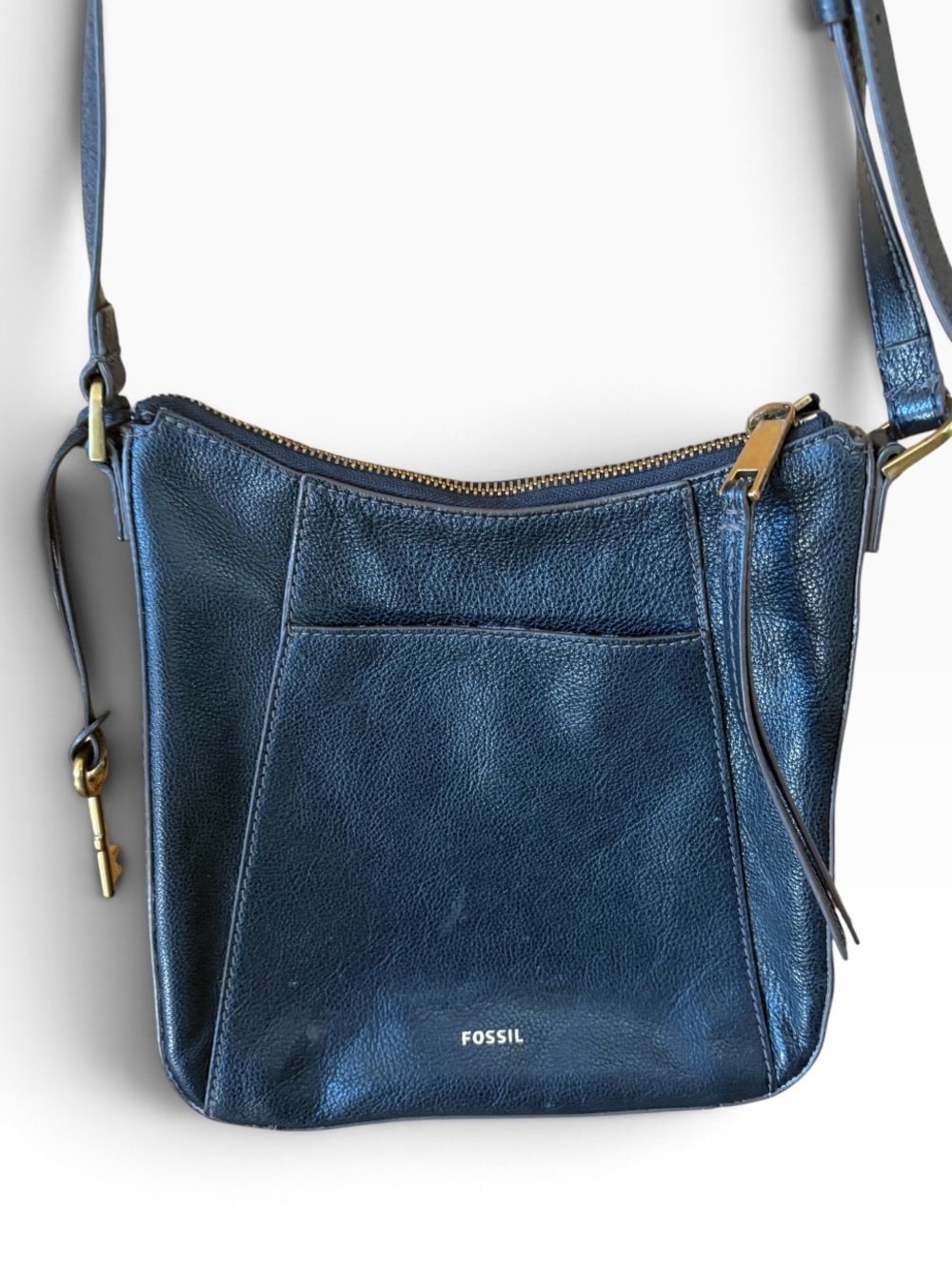 FOSSIL Fiona Small Classic Black Leather Crossbody Shoulder Bag Purse Minimalist